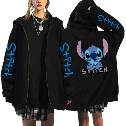 Disney Lilo  Stitch Oversized Zip-up Hoodie - Womens Winter Costume Jacket - ZOOMNSTORE