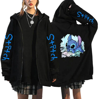 Disney Lilo  Stitch Oversized Zip-up Hoodie - Womens Winter Costume Jacket - ZOOMNSTORE