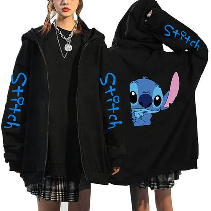 Disney Lilo  Stitch Oversized Zip-up Hoodie - Womens Winter Costume Jacket - ZOOMNSTORE