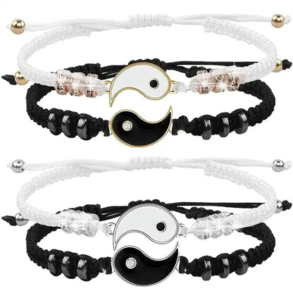 Yin Yang Couple Bracelets - Handmade Adjustable Friendship Bangles for Lovers - ZOOMNSTORE