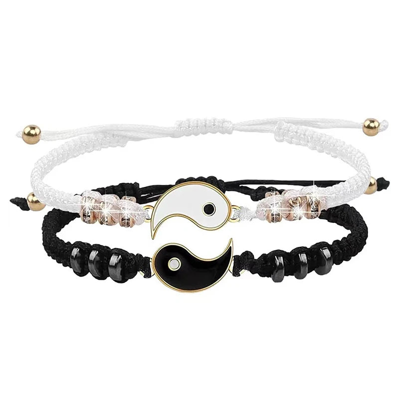 Yin Yang Couple Bracelets - Handmade Adjustable Friendship Bangles for Lovers - ZOOMNSTORE