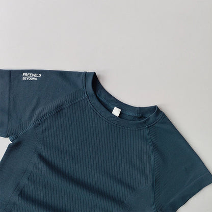 Yoga Set for Women - Short Sleeve Top  Tights Breathable Stretch Fitness Wear - ZOOMNSTORE