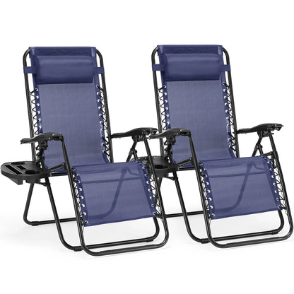 Portable Zero Gravity Recliner Chairs - Set of 2 with Cup Holders  Adjustable Pillows for Camping  Outdoor Use - ZOOMNSTORE