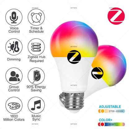 Zigbee Smart Bulb - E27 B22 RGBW LED Lamp | Voice Controlled Light With Alexa - ZOOMNSTORE