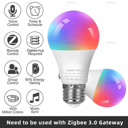 Zigbee Smart Led Bulb – RGB Color Changing Light Bulb With App Control & Voice - ZOOMNSTORE