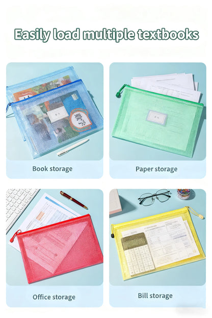 Zipper Document Bag - Waterproof Plastic Folder A4 A5 A3 File Organizer - ZOOMNSTORE