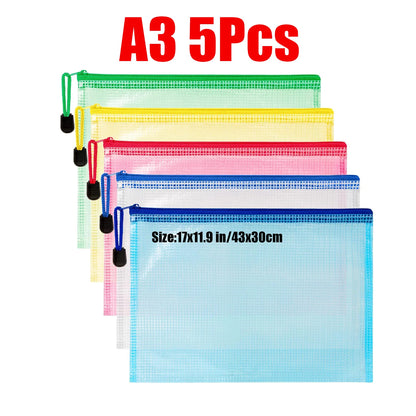 Zipper Document Bag - Waterproof Plastic Folder A4 A5 A3 File Organizer - ZOOMNSTORE