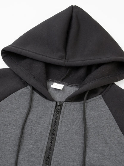 Zipper Fleece Hoodie - Autumn Winter Casual Pullover With Raglan Sleeves - ZOOMNSTORE