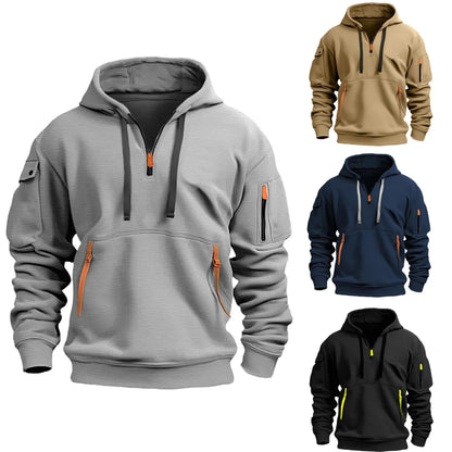 Zipper Fleece Hoodie - Multi Pocket Casual Hooded Sweatshirt Plus Size Pullover - ZOOMNSTORE