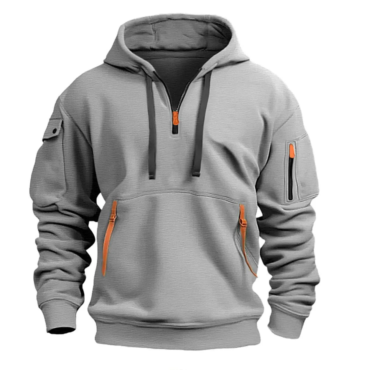 Zipper Fleece Hoodie - Multi Pocket Casual Hooded Sweatshirt Plus Size Pullover - ZOOMNSTORE