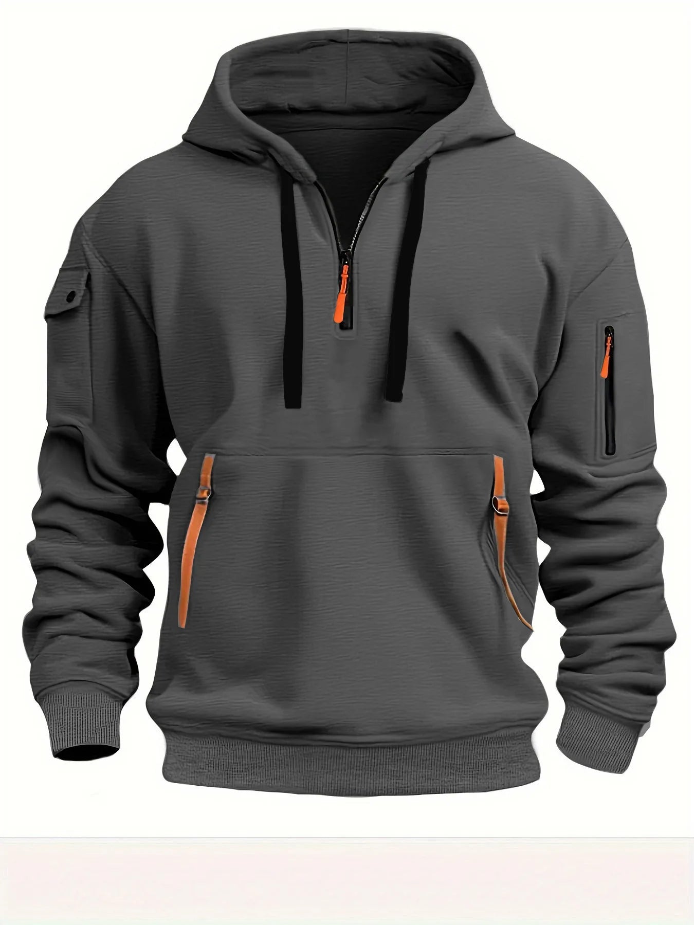 Zipper Fleece Hoodie - Multi Pocket Casual Hooded Sweatshirt Plus Size Pullover - ZOOMNSTORE