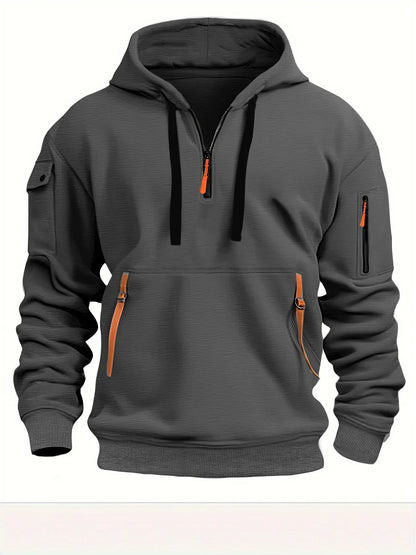 Zipper Fleece Hoodie - Multi Pocket Casual Hooded Sweatshirt Plus Size Pullover - ZOOMNSTORE