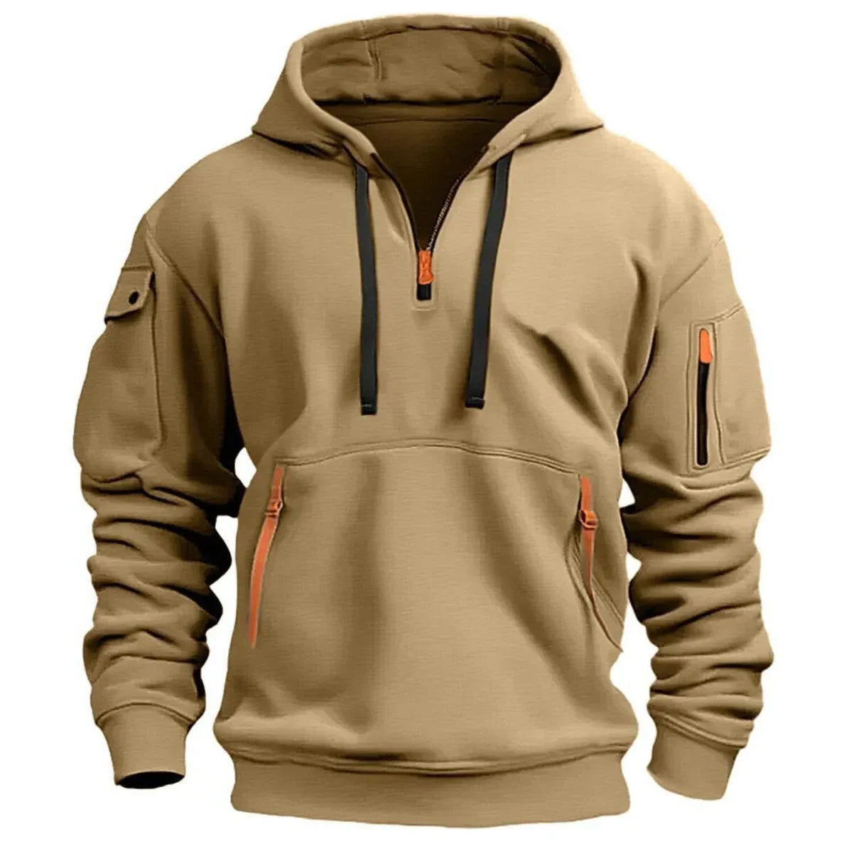 Zipper Fleece Hoodie - Multi Pocket Casual Hooded Sweatshirt Plus Size Pullover - ZOOMNSTORE