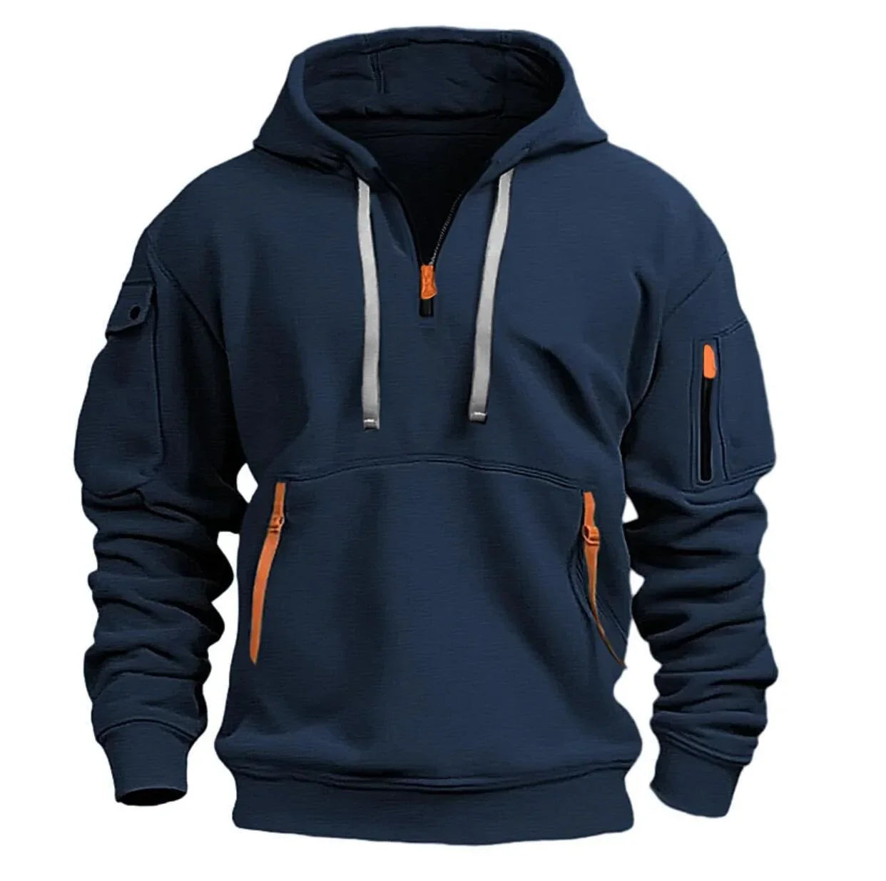 Zipper Fleece Hoodie - Multi Pocket Casual Hooded Sweatshirt Plus Size Pullover - ZOOMNSTORE