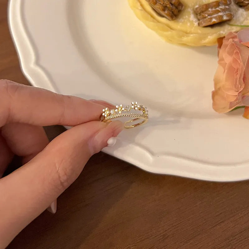 Zircon Flower Ring – Adjustable Cubic Zirconia Wedding Jewelry for Women - ZOOMNSTORE