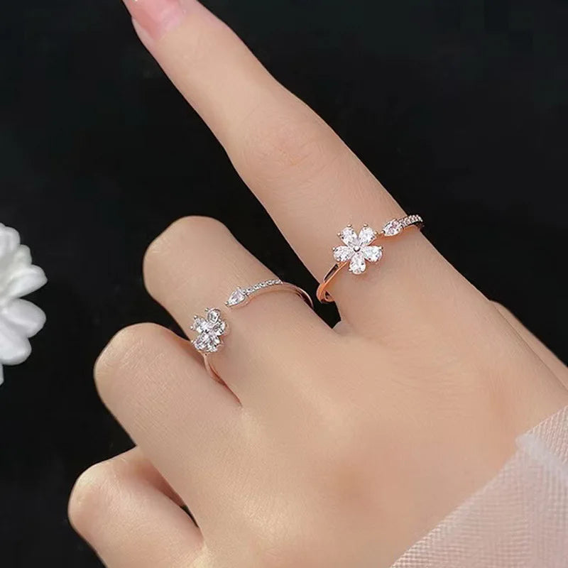 Zircon Flower Ring – Adjustable Cubic Zirconia Wedding Jewelry for Women - ZOOMNSTORE