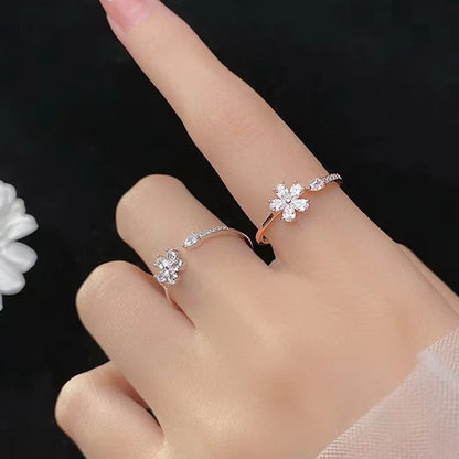 Zircon Flower Ring – Adjustable Cubic Zirconia Wedding Jewelry for Women - ZOOMNSTORE