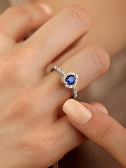 Zircon Heart Ring - 925 Sterling Silver Engagement Band with Prong Setting - ZOOMNSTORE