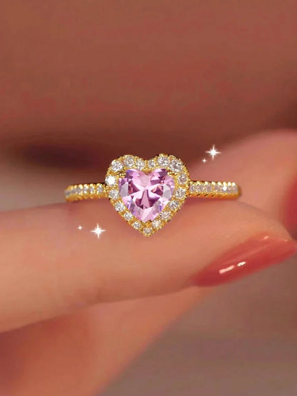 Zircon Heart Ring - 925 Sterling Silver Engagement Band with Prong Setting - ZOOMNSTORE