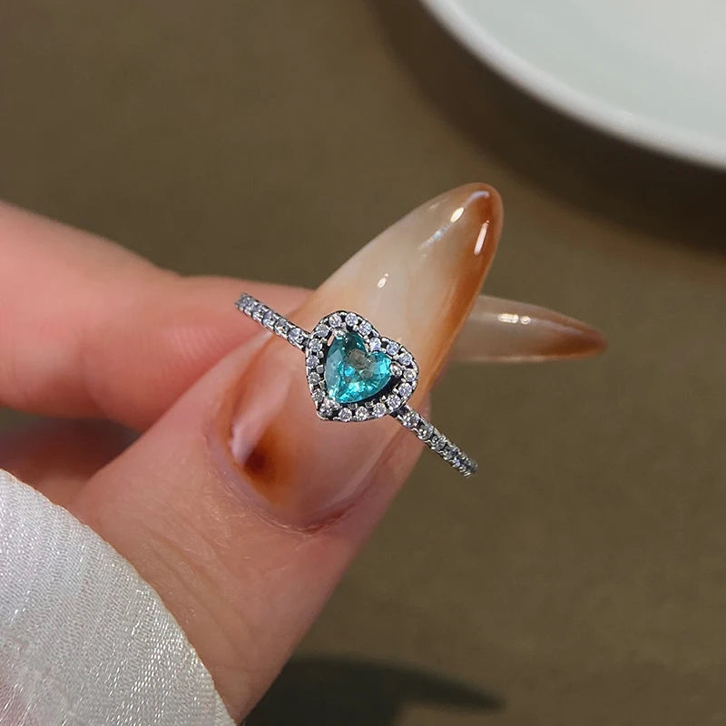 Zircon Heart Ring - 925 Sterling Silver Engagement Band with Prong Setting - ZOOMNSTORE