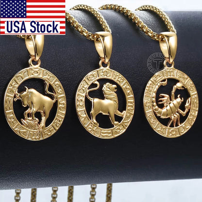 Zodiac Sign Pendant Necklace - Gold Horoscope Jewelry for Men  Women - ZOOMNSTORE