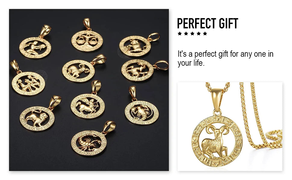 Zodiac Sign Pendant Necklace - Gold Horoscope Jewelry for Men  Women - ZOOMNSTORE