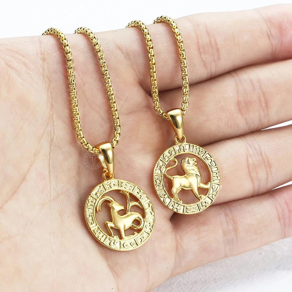 Zodiac Sign Pendant Necklace - Gold Horoscope Jewelry for Men  Women - ZOOMNSTORE