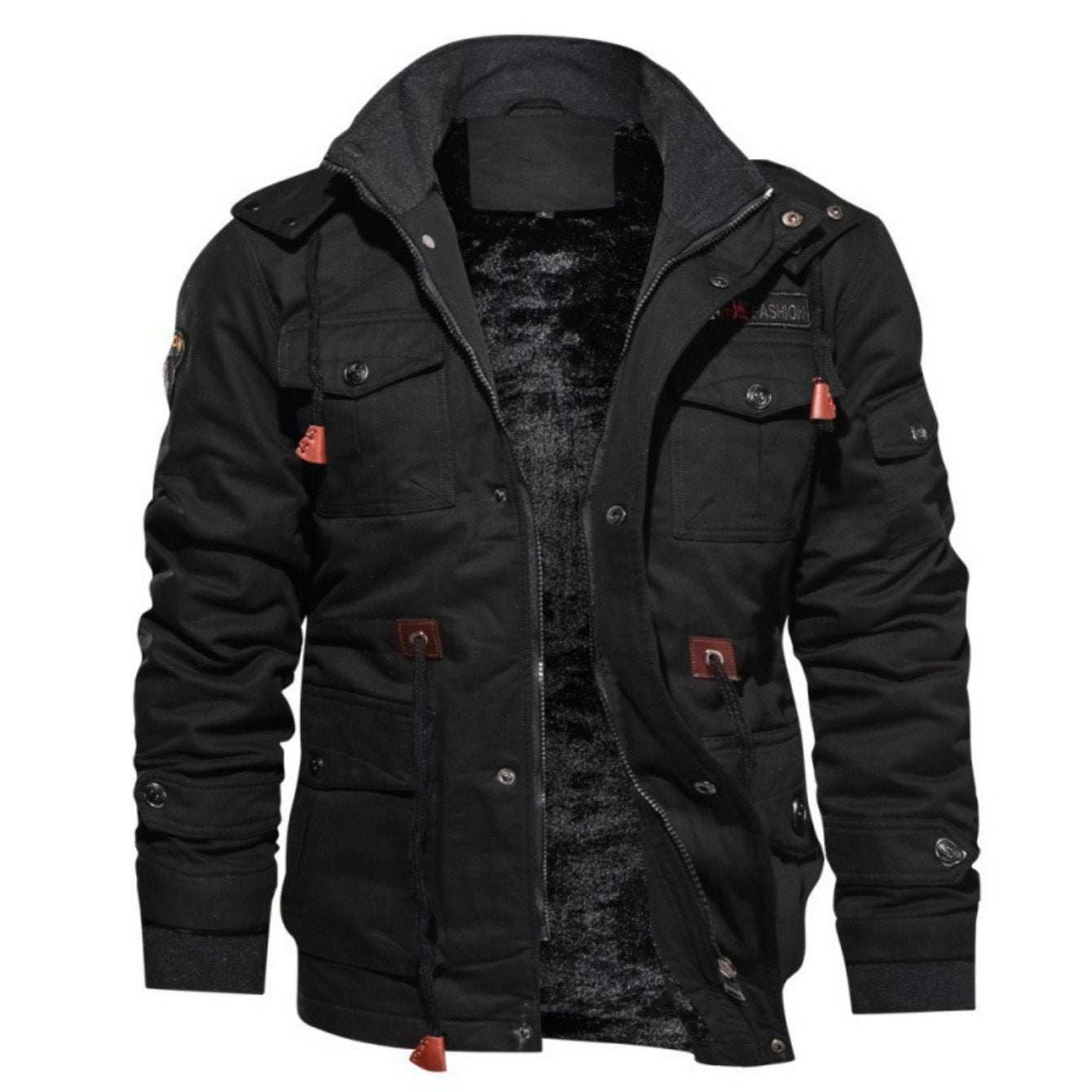 Mens Fleece Jacket - Thick Washed Cotton Multi-Pocket Fashionable for Big Men - ZOOMNSTORE