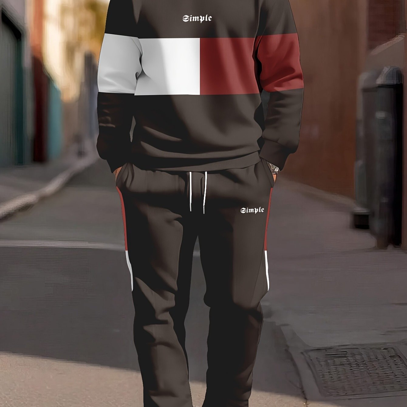 Color Blocked 2-Piece Mens Sweatshirt and Jogger Set - Casual Long Sleeve Outfit for Fall and Winter - ZOOMNSTORE
