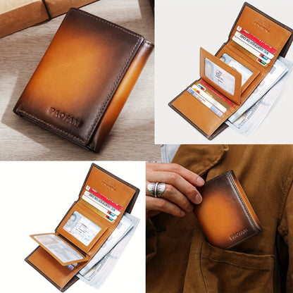 Slim RFID Blocking Leather Wallet for Men - 8 Card Slots 3 ID Windows 2 Bill Compartments - ZOOMNSTORE