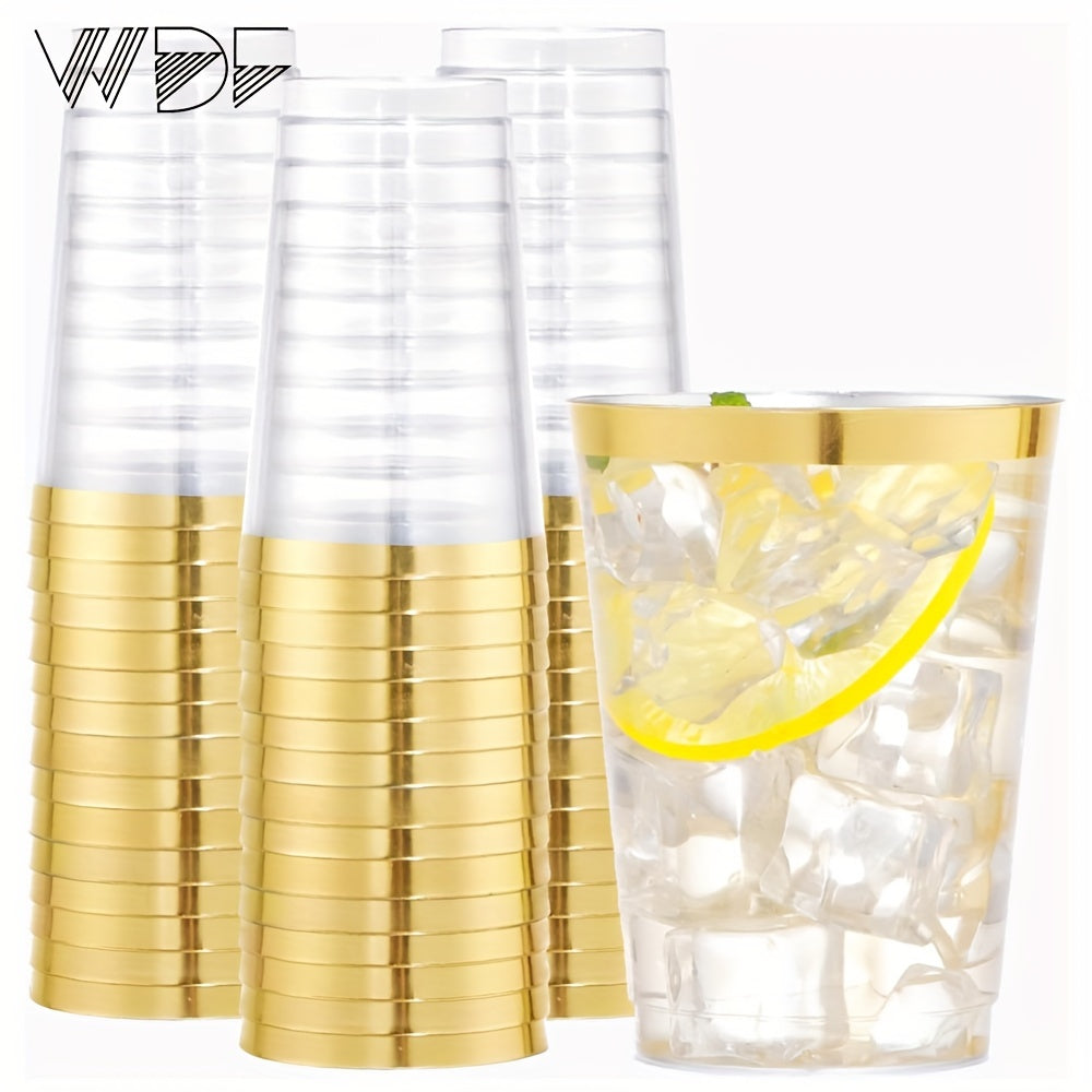 Gold Plastic Cups - 100 Pack 12 OZ Disposable Gold Rimmed Party Cups - ZOOMNSTORE