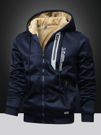Mens Winter Fleece Hoodie - Hooded Zip-Up Jacket with Pockets Casual Outerwear - ZOOMNSTORE