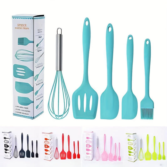 Silicone Spatula Set - 5pcs Non-Stick Kitchen Utensils Dishwasher Safe Baking Tools - ZOOMNSTORE