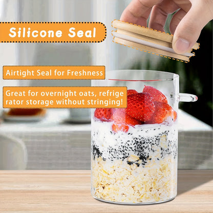 16OZ Glass Jar Meal Prep Container - 4PC Oatmeal Cups with Lid  Spoon - ZOOMNSTORE