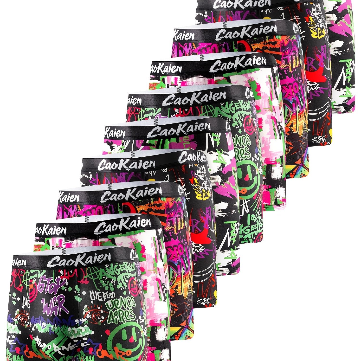 Mens Long Boxer Briefs - 10 Pack Breathable Stretch Fabric Trendy Graffiti Design - ZOOMNSTORE