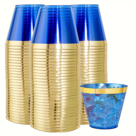 Blue Plastic Cups with Gold Rim - 240 PCS Heavy Duty Disposable 9Oz Party Cups - ZOOMNSTORE