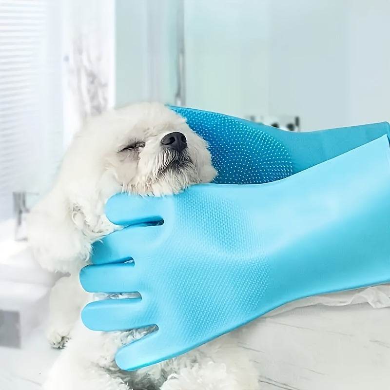 2 Pcs 2-in-1 Pet Dog Bath Gloves with Silicone Brush for Massage and Rubbing, Dog Bathing Supplies - ZOOMNSTORE
