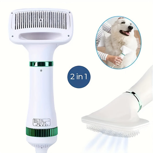 2-in-1 Portable Dog Grooming Dryer Brush - Adjustable Speed  Temperature Pet Hair Removal Tool - ZOOMNSTORE