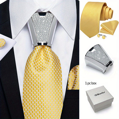 Mens Silvery Necktie Set - Necktie Ring Handkerchief  Cufflinks with Gift Box - ZOOMNSTORE