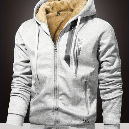 Mens Winter Fleece Hoodie - Hooded Zip-Up Jacket with Pockets Casual Outerwear - ZOOMNSTORE