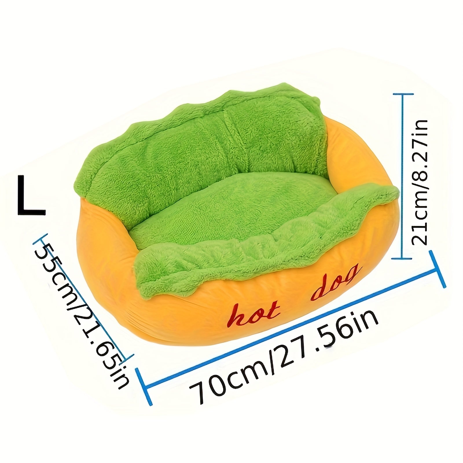 Soft Plush Hot Dog Pet Bed - Removable Cushion for Small to Medium Pets Easy to Clean Vibrant Yellow Green - ZOOMNSTORE