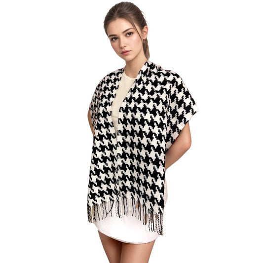 Houndstooth Cashmere Feel Scarf - Classic Big Pattern Winter Accessory - ZOOMNSTORE