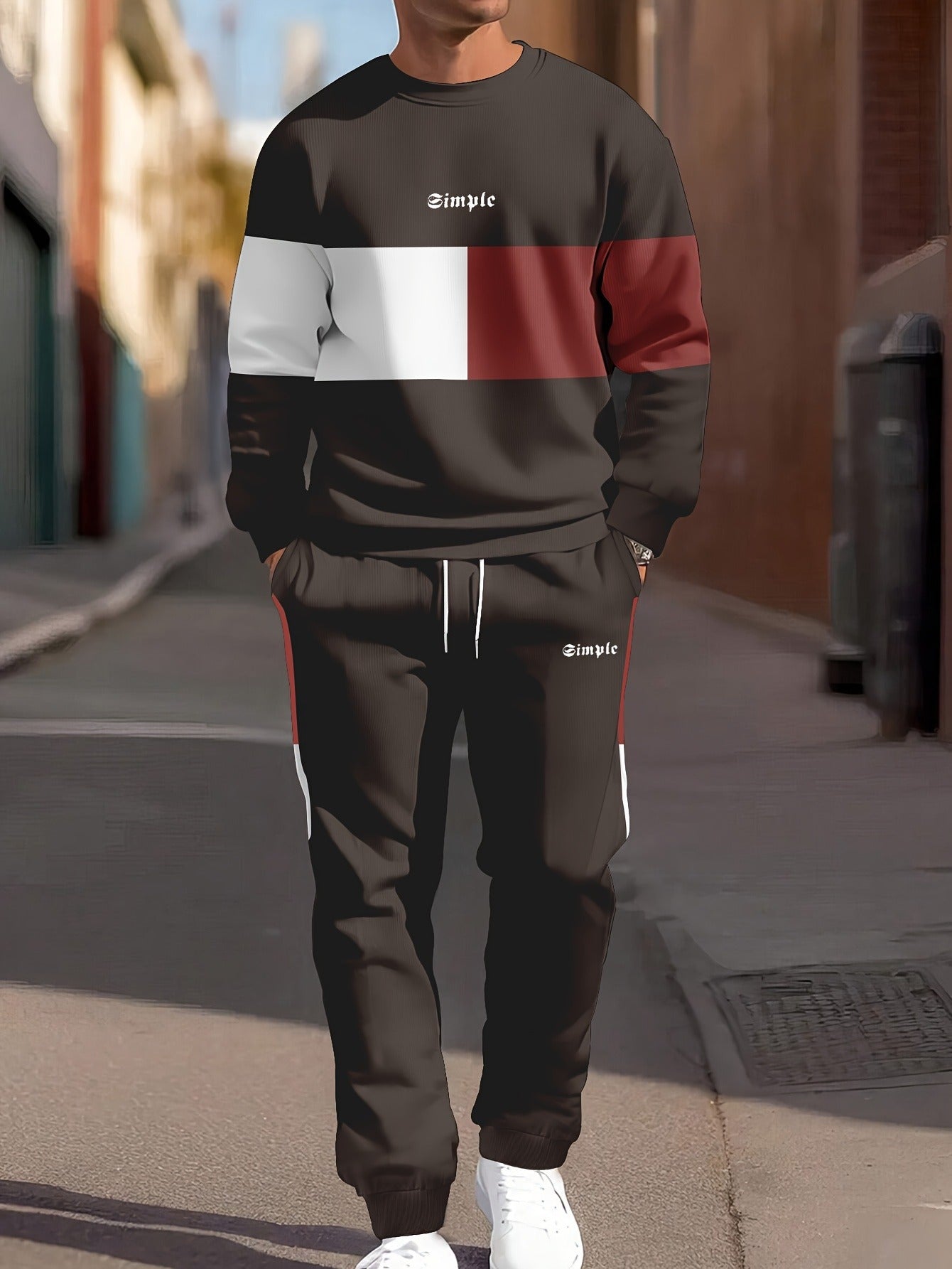 Color Blocked 2-Piece Mens Sweatshirt and Jogger Set - Casual Long Sleeve Outfit for Fall and Winter - ZOOMNSTORE