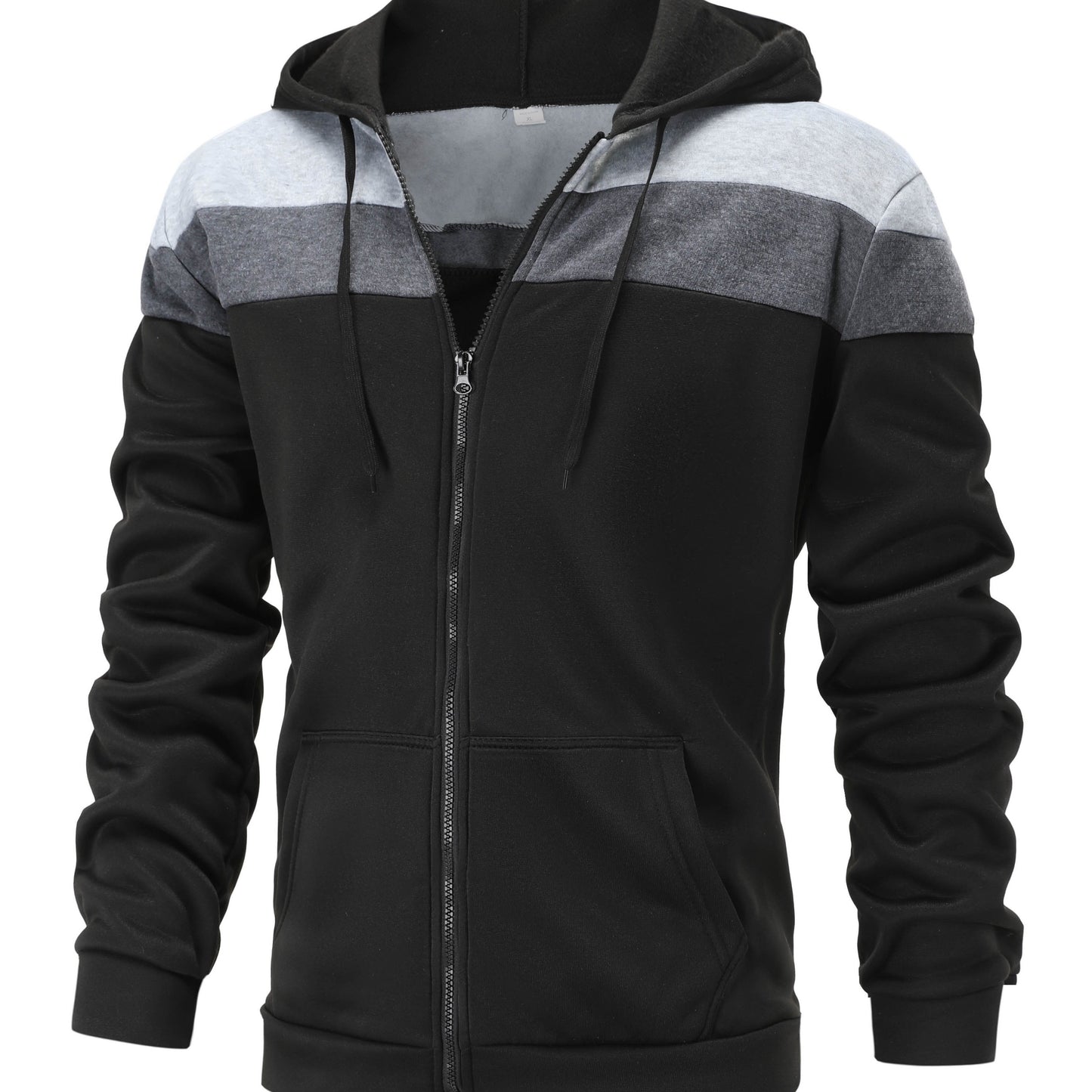 Mens Casual Zip-Up Hoodie - Solid Color Long Sleeve Pullover Stretch Polyester AutumnWinter Fashion - ZOOMNSTORE