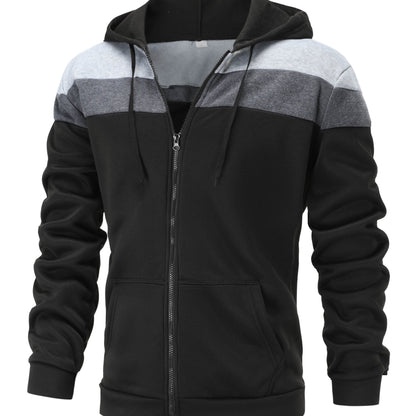 Mens Casual Zip-Up Hoodie - Solid Color Long Sleeve Pullover Stretch Polyester AutumnWinter Fashion - ZOOMNSTORE