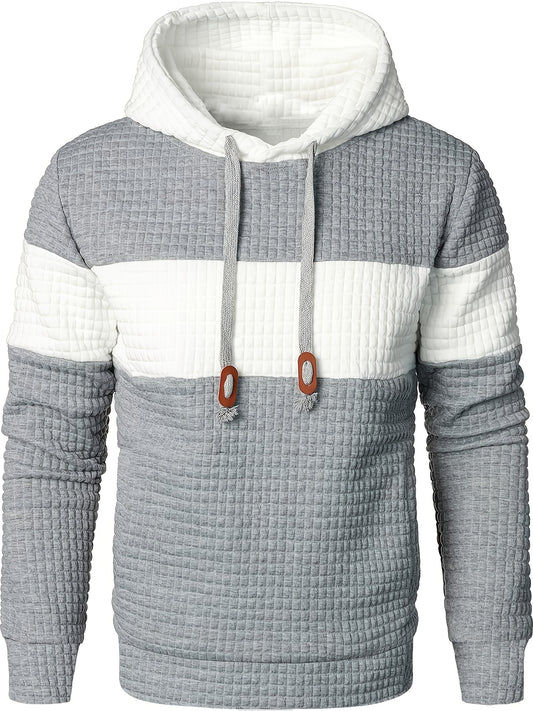 Mens Color Block Hooded Sweatshirt - Casual Breathable Long Sleeve Hoodie for Outdoor Activities - ZOOMNSTORE