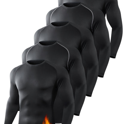 5 Pack Mens Thermal Compression Shirts - Fleece Lined Long Sleeve Base Layer - ZOOMNSTORE