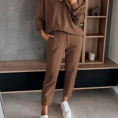Womens Long Sleeve Pullover  Jogging Pants Set - Casual Autumn Winter Commuting Outfit with Pockets - ZOOMNSTORE