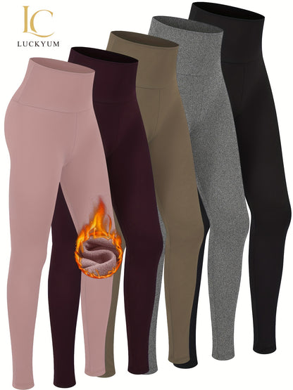 Warm Thermal High Waisted 5 Pack - Plush Lined Leggings for Women - Workout Winter Soft Yoga Pants - ZOOMNSTORE