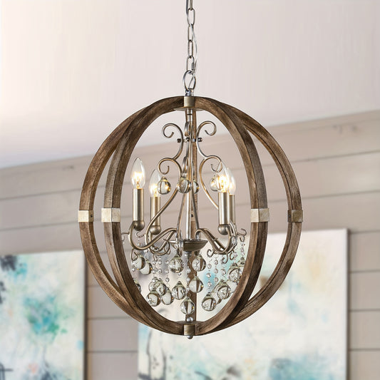 Brown Caged Chandelier - 4-Light Rustic Ceiling Fixture - ZOOMNSTORE
